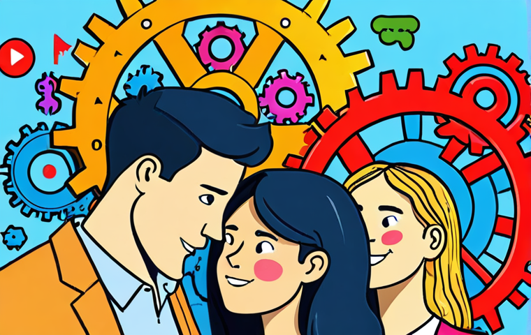 **A colorful illustration depicting three interconnected gears labeled "Cognitive Bias," "Emotion," and "Social Dynamics," each influencing a diverse group of people. The gears are turning and influencing various aspects of daily life scenes, like someone making a purchase, interacting with friends, and experiencing different emotions.**