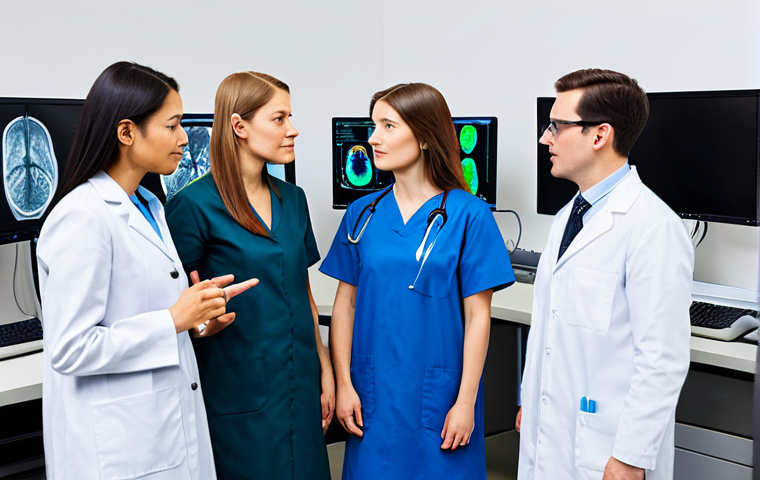 A group of diverse professional researchers, fully clothed in appropriate lab coats over modest professional dress, collaborating in a state-of-the-art psychological research institution laboratory. The setting is bright and clean, featuring advanced neuroimaging equipment and computer screens displaying intricate brain activity visualizations. They exhibit perfect anatomy, correct proportions, and natural poses, showcasing focused discussion and teamwork. Well-formed hands, proper finger count, natural body proportions, professional photography, high quality, safe for work, appropriate content, family-friendly.
