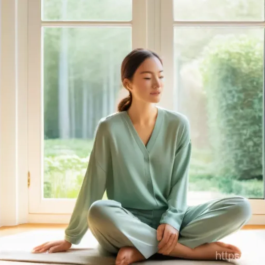 심리학 이론 - **Prompt:** A serene young adult, fully clothed in comfortable, muted-toned loungewear, sits peacefu...