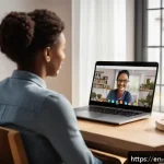Home 19 심리학의 직업 전망 - A modern teletherapy session scene showing a diverse psychologist and client engaging via a high-qua...